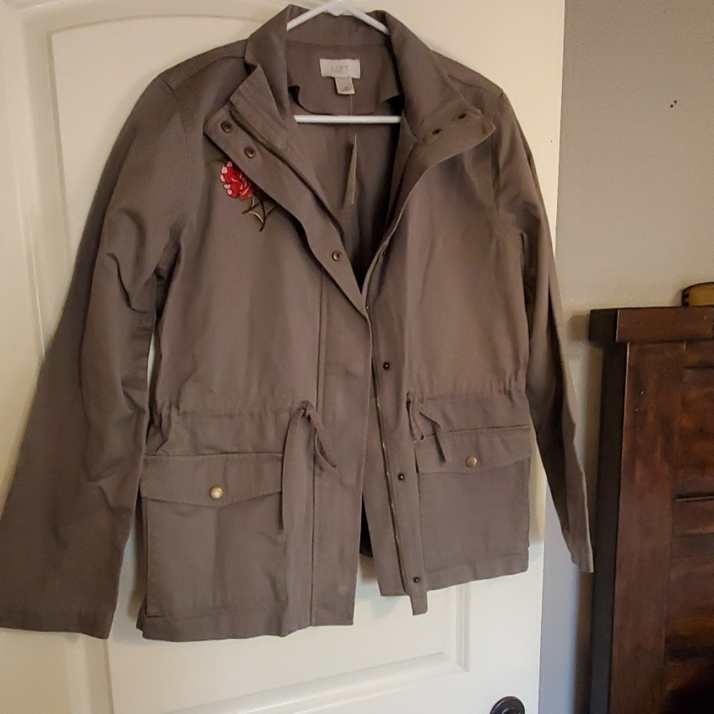 Army green jacket.